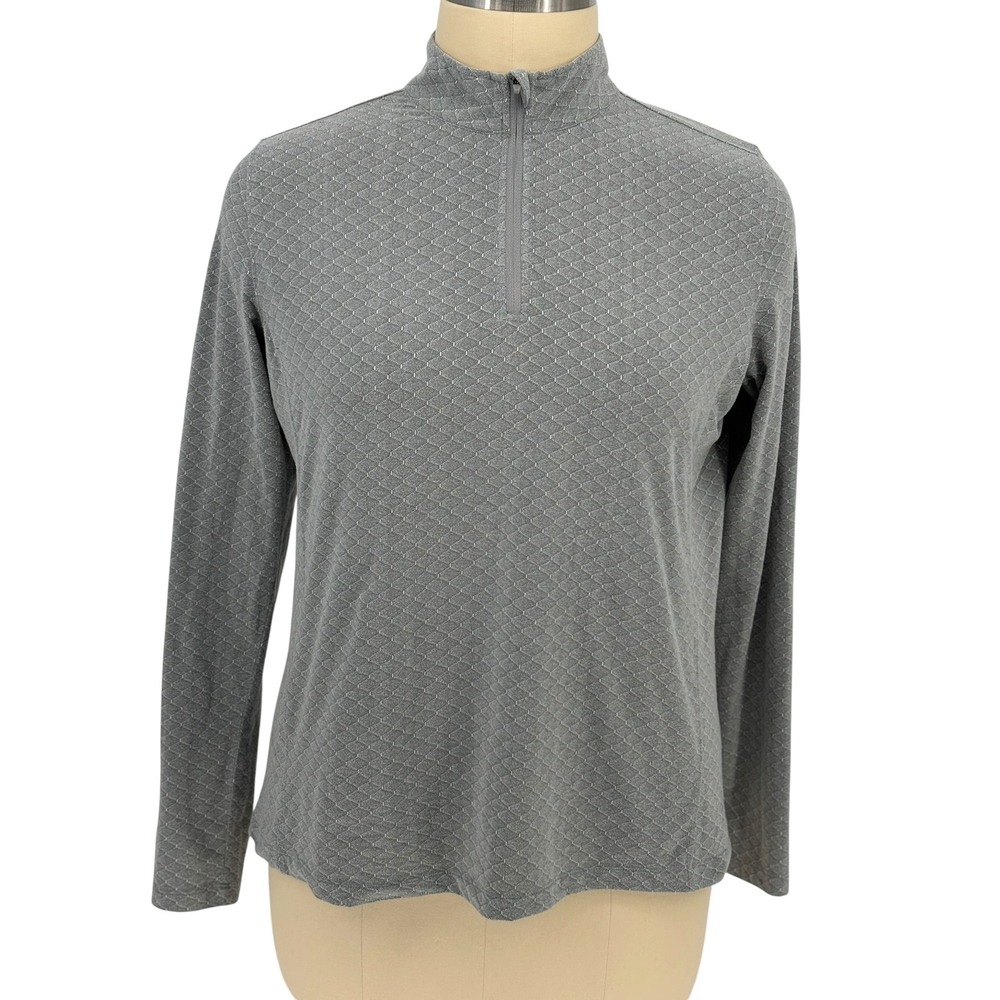 Lady Hagen Pullover Gray Textured Diamond Knit Quarter Zip XXL